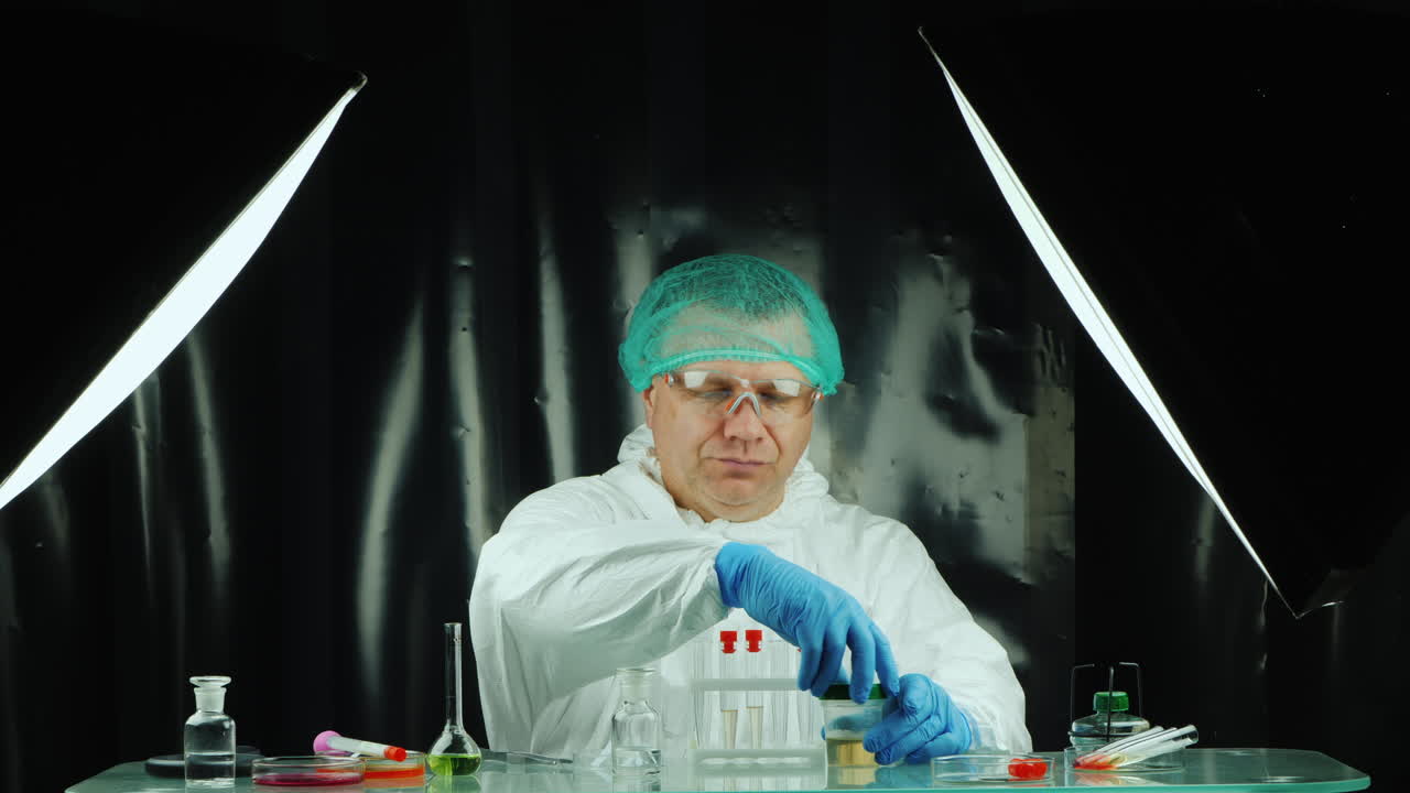 técnico de laboratorio hace una prueba de orina 6