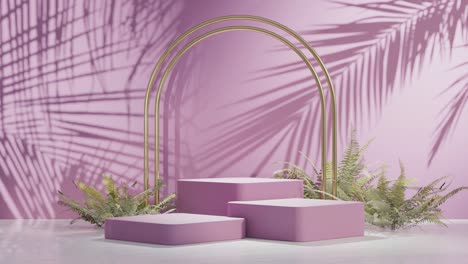 Attractive-3D-render-with-pink-boxes,-foliage-shadows