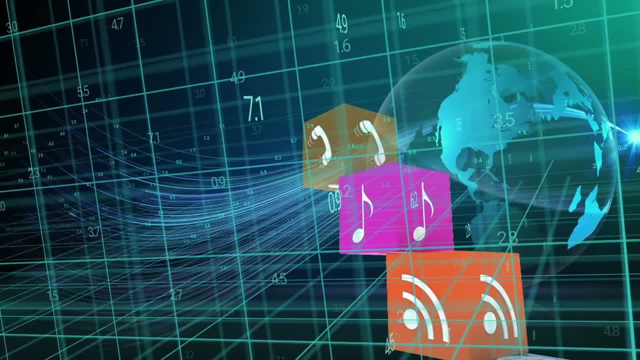 animación de la red de conexiones con iconos en todo el mundo