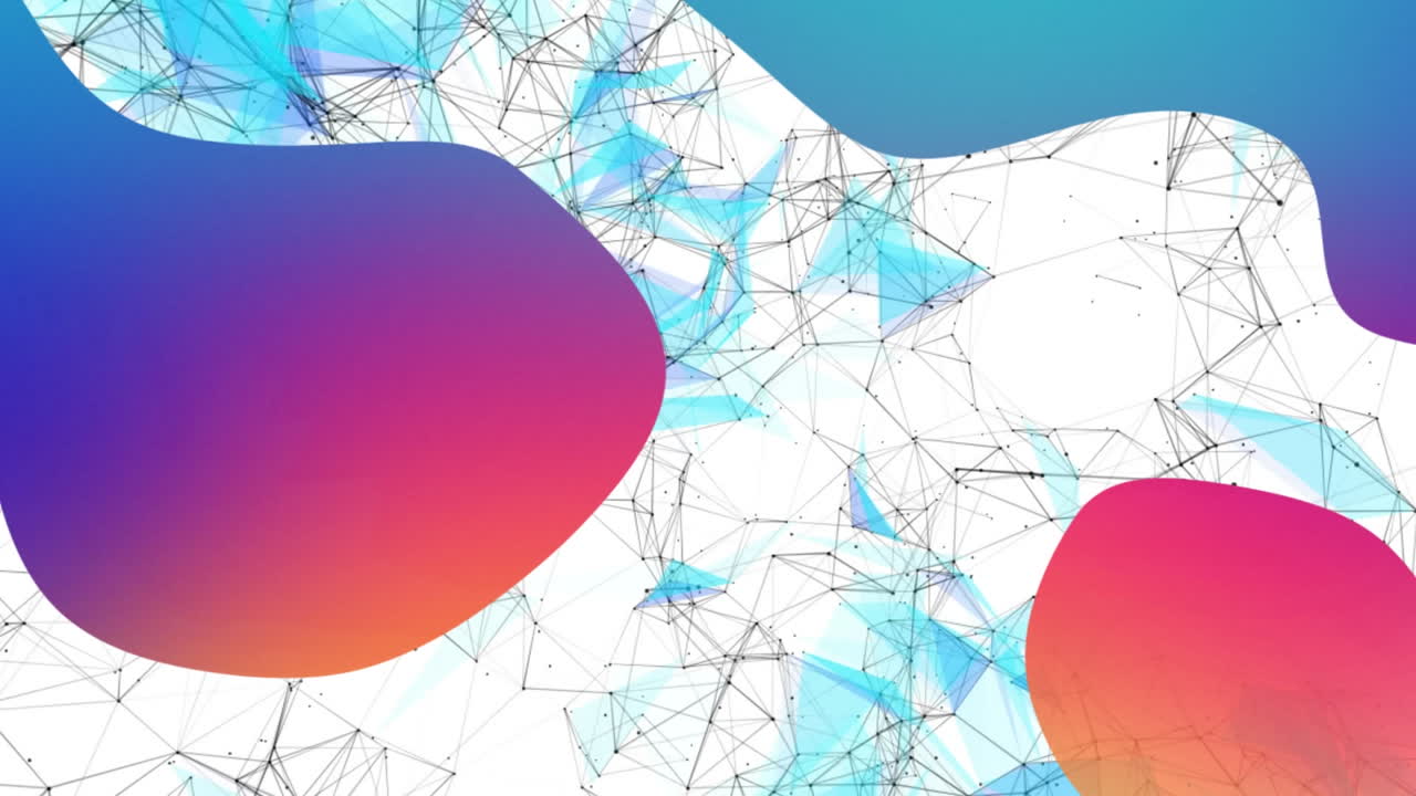animación de formas púrpuras sobre una red de conexiones sobre un fondo blanco