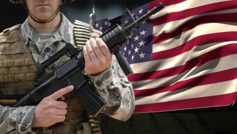 Amerikanische-Flagge-Und-Soldat-Mit-Waffe