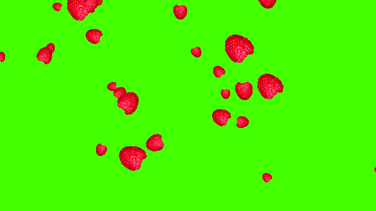 Fruits falling animation chroma key element loop, raspberryes