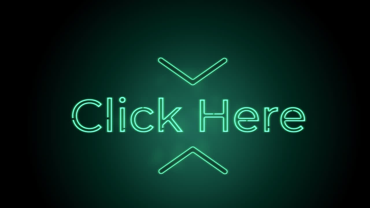 animación de palabras verdes de estilo neón haga clic aquí parpadeando sobre un fondo verde oscuro