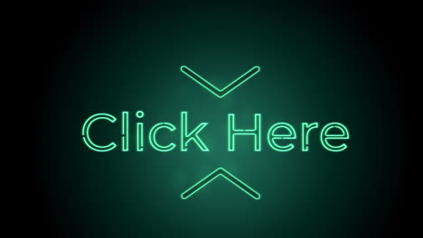 animation of neon style green words click here  flickering on dark green background