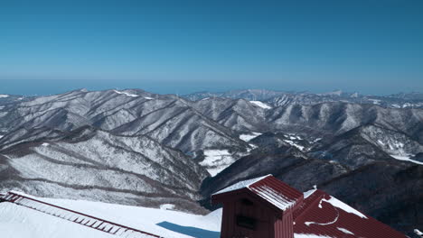 scenic snow-capped mountain range in daegwallyeong-myeon, pyeongchang-gun, gangwon-do, south korea -pan view from balwangsan skywalk