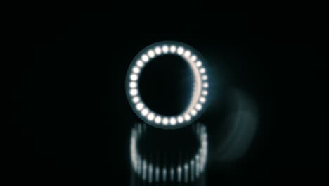luces de led de círculo con diferentes versiones del brillo en fondo negro. macro