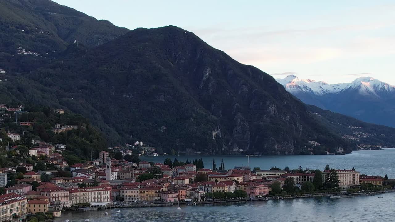 Breathtaking aerial view of Italian Alps and tranquil lake landscape
