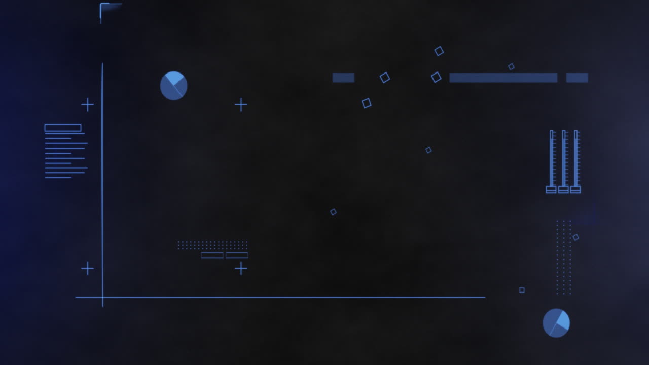 animación del procesamiento de datos con marcadores azules con fallo en fondo negro