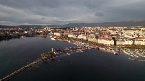 lake geneva with jetee de paquis, 4k drone shot