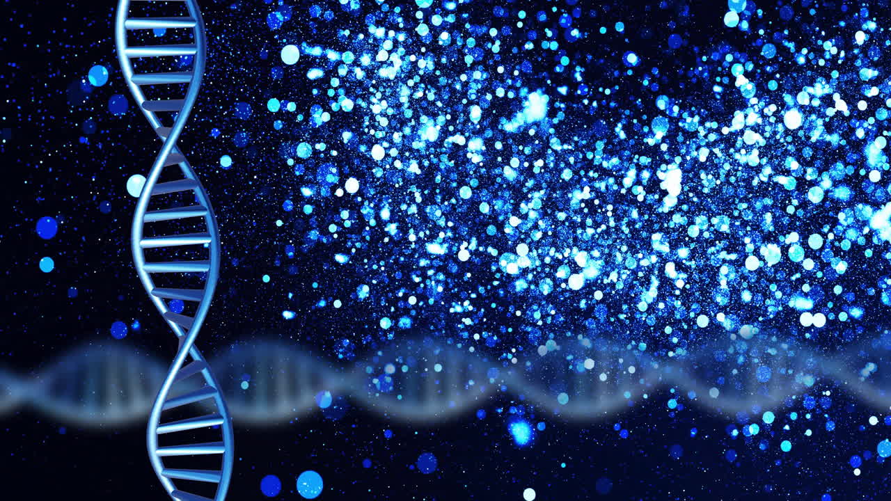 어두운 배경에서 회전하는 dna 가닥의 애니메이션