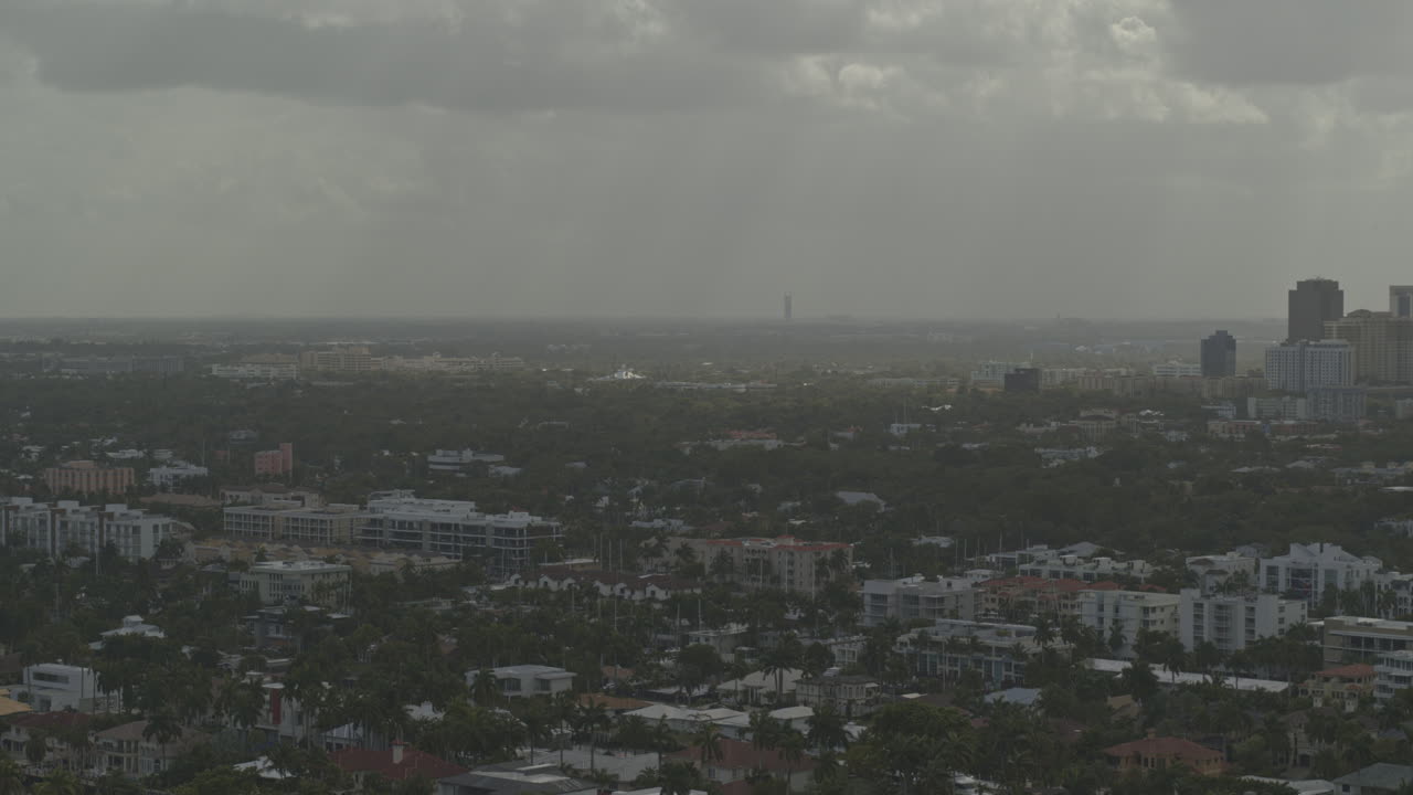 Fort Lauderdale Florida Aerial v16 left to right pan of a cityscape of the Fort Lauderdale during a gloomy day - DJI Inspire 2, X7, 6k - March 2020