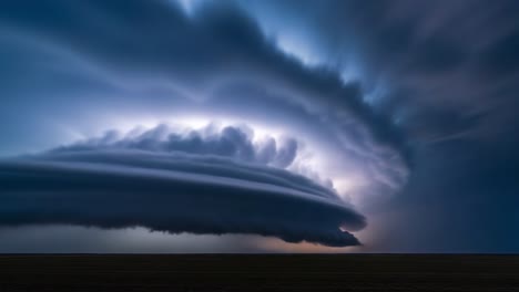 dramatic supercell thunderstorm with lightning