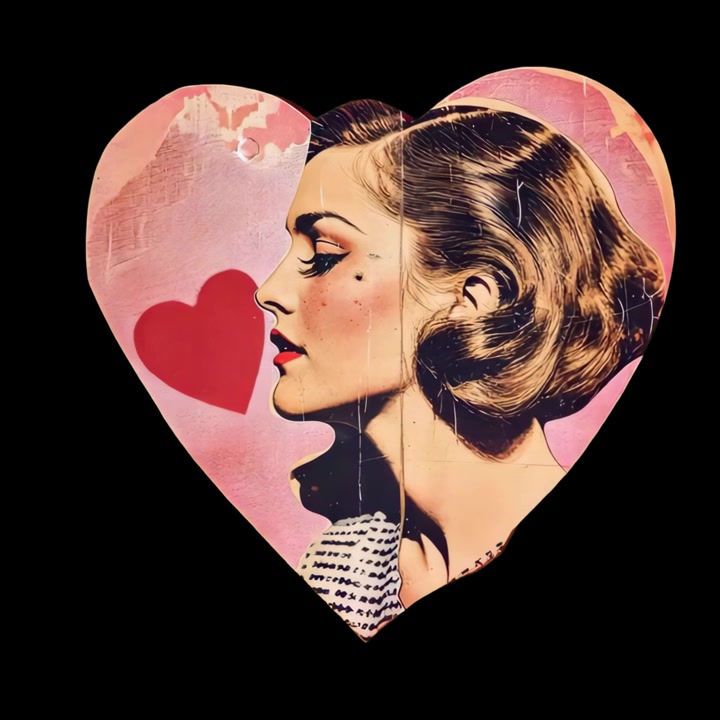 Illustrazione in stile vintage di una donna all'interno di una forma a cuore.