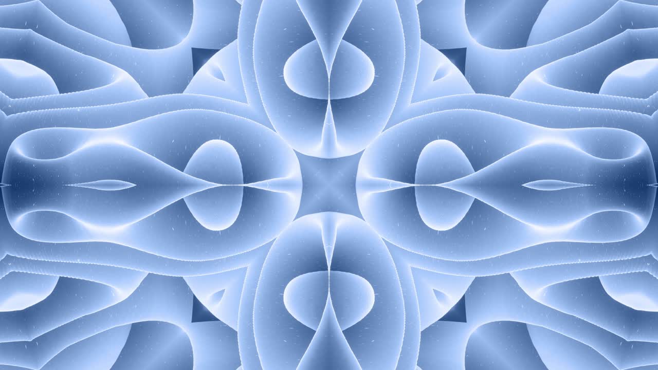 forma abstracta en 3d como una estrella o una flor, estructura simétrica de material de terciopelo azul negro intercalado con pañuelos, formas de cambios cíclicos suaves. fondo mate suave y elegante, animación suave.