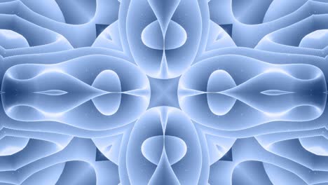 forma abstracta en 3d como una estrella o una flor, estructura simétrica de material de terciopelo azul negro intercalado con pañuelos, formas de cambios cíclicos suaves. fondo mate suave y elegante, animación suave.