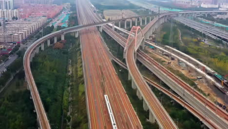 Footage-Of-Modern-High-Speed-Express-Train-Pulling-Into-A-Mainline-Railway-Station-At-Rail-Line-Station