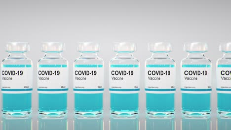 coronavirus covid -19 vaccine bottle. sars-cov-2. vaccine batch 3d rendering animation. seamless loop 4k