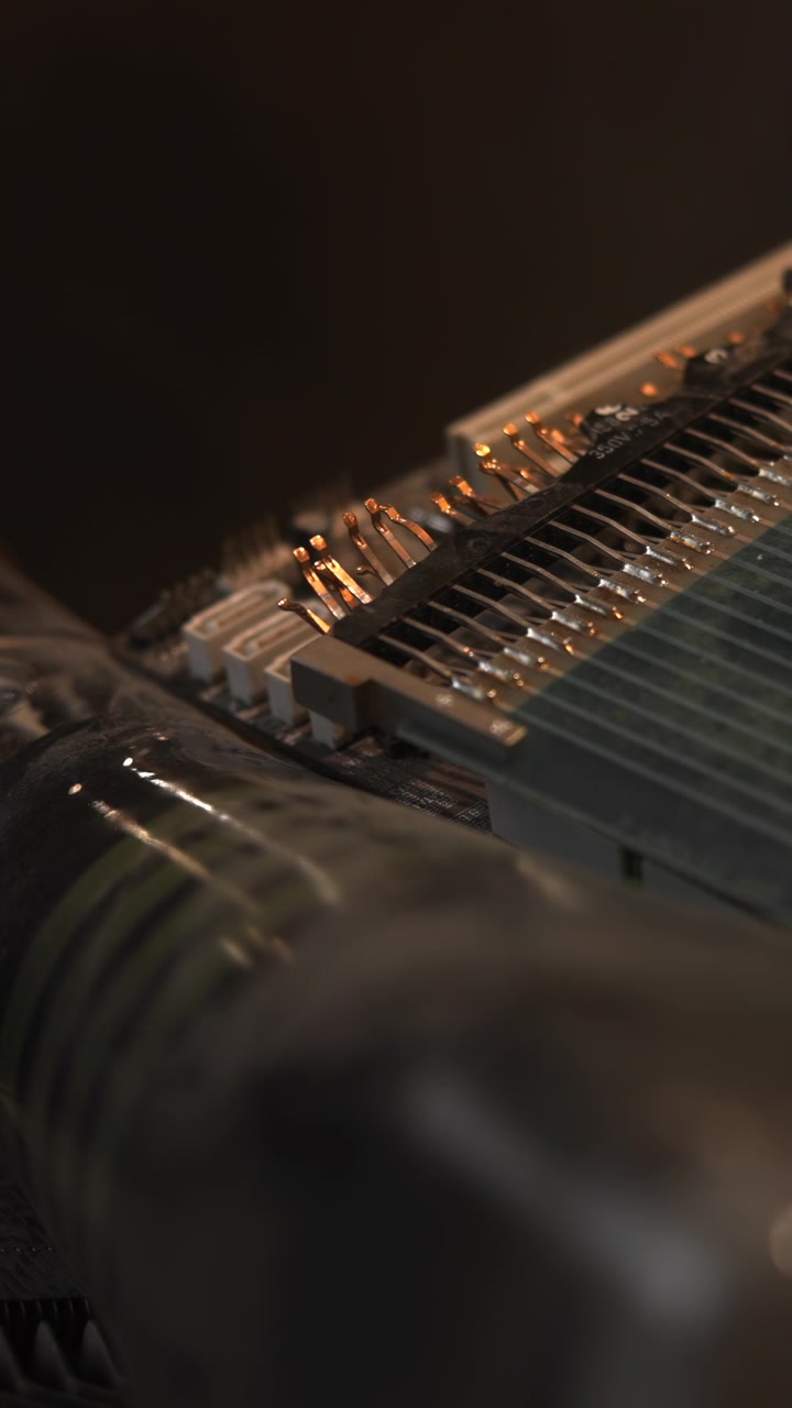 Primo piano di un amplificatore valvolare vintage con dissipatore di calore e valvola a vuoto in vetro con filamento incandescente durante un attento restauro.