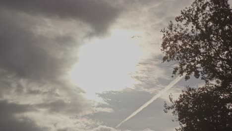 un sol brillante que se abre paso a través de nubes oscuras con un pájaro volando frente a él