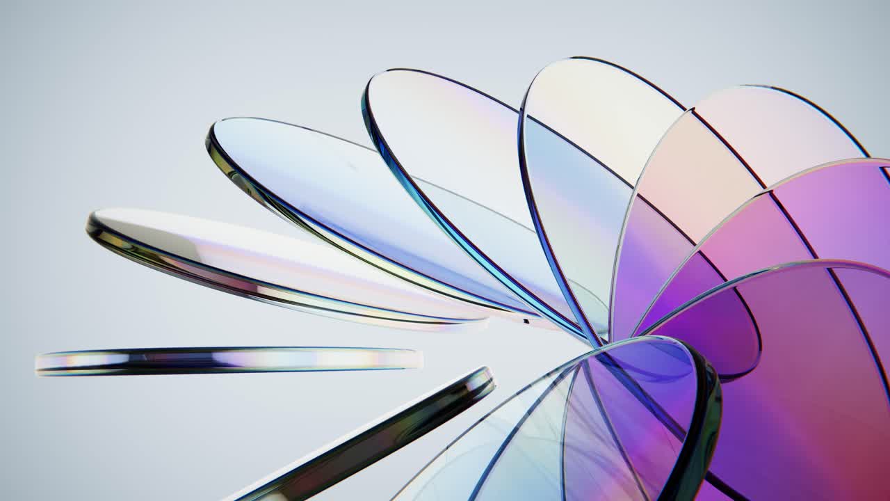 Abstract Iridescent Glass Circles Rotating on a Light Background