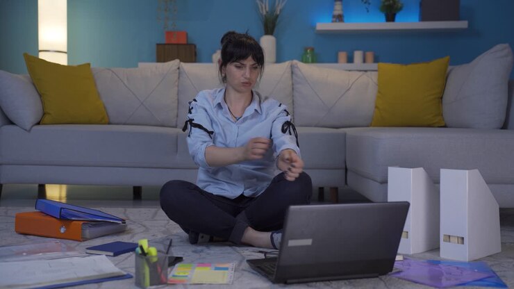 Home office worker woman itching with allergies.