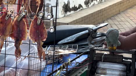 vendor grilling squid on a street in pattaya