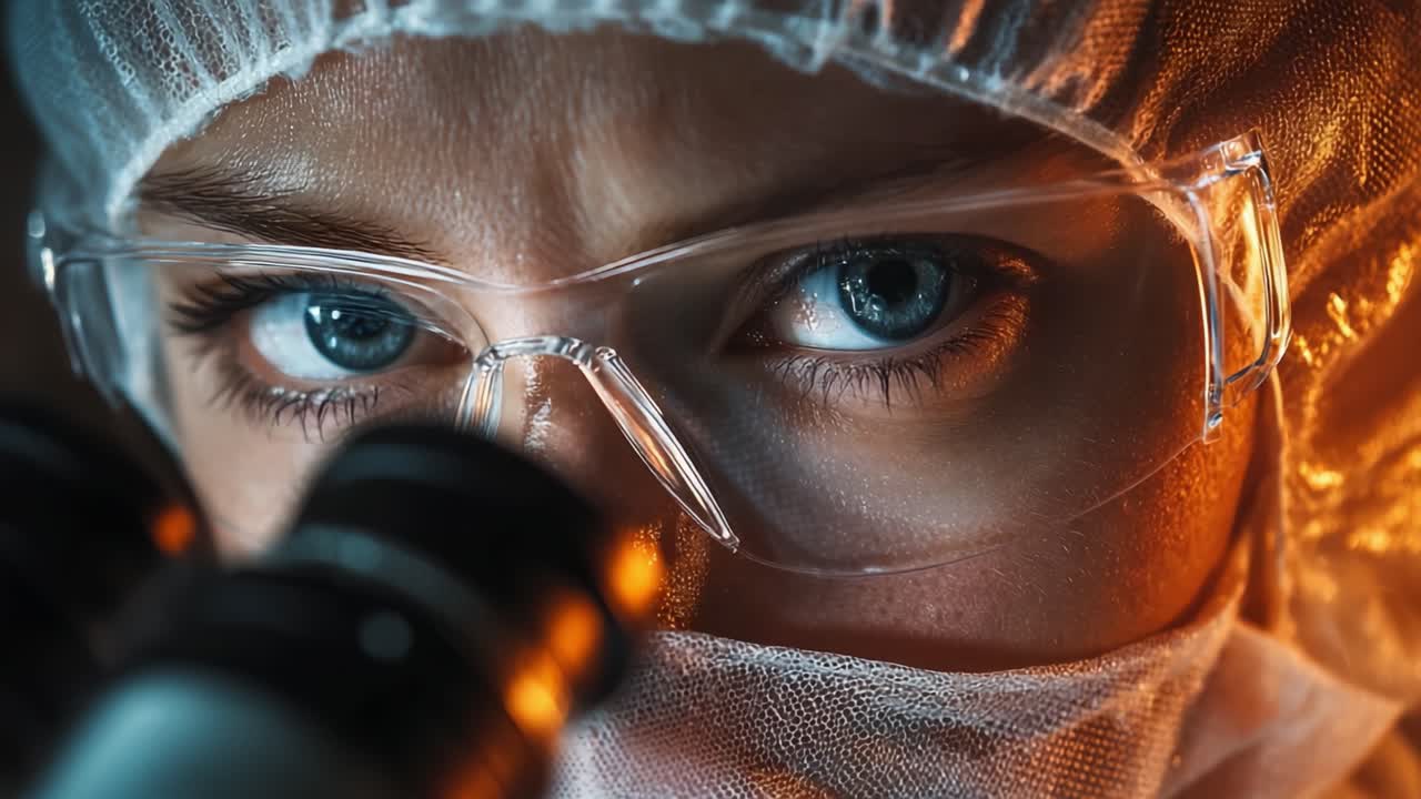 Concentrato e Determinato: Una Vista Ravvicinata di un Ricercatore in Laboratorio, che si Concentra sul Proprio Lavoro con un Microscopio per Svelare Scoperte Scientifiche