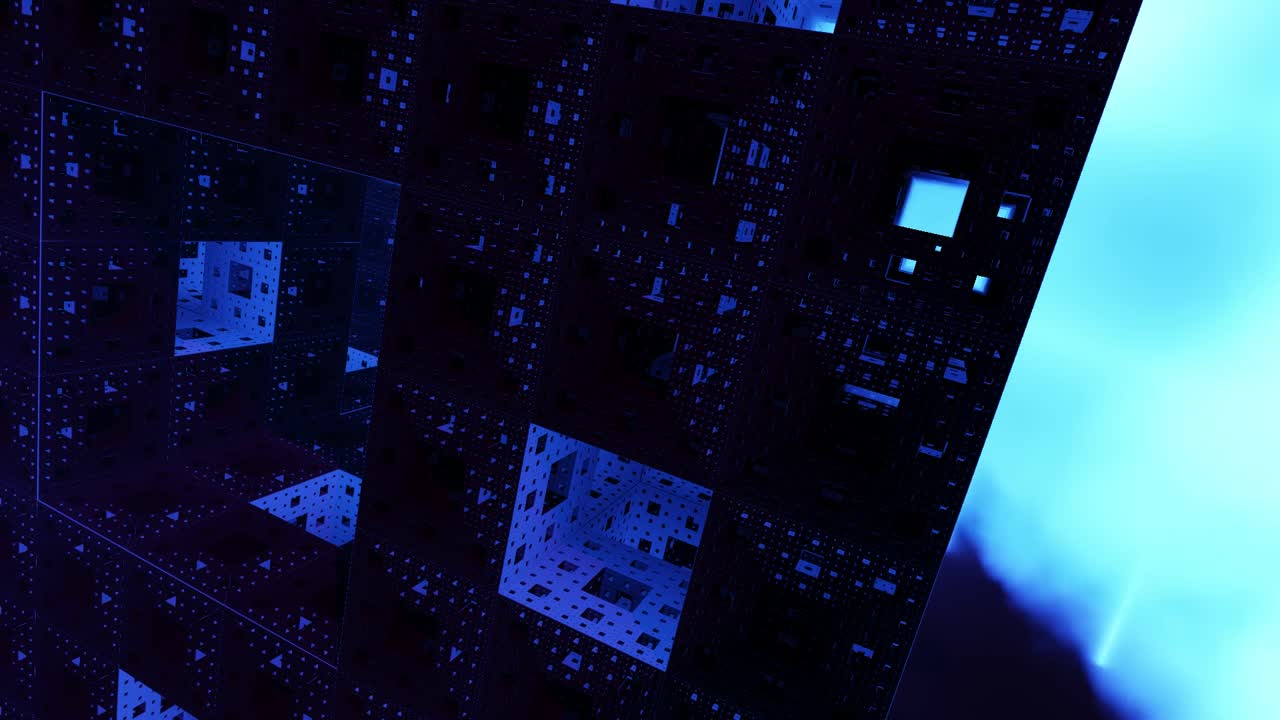 Radiant blue fractal cubes and fractal patterns