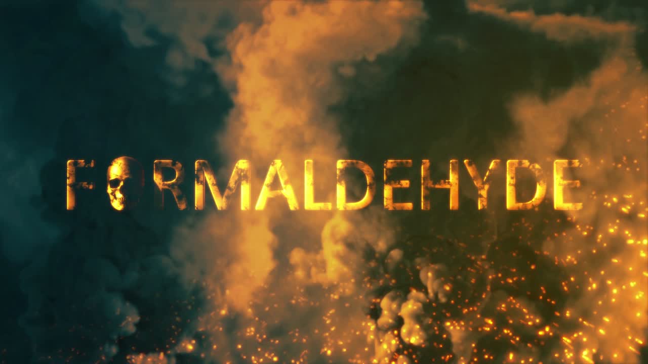 불과 연기와 함께 bg에 사람의 두개골과 함께 텍스트 포름알데히드 - 루프 비디오