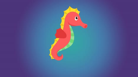 animación de caballo de mar sobre fondo azul