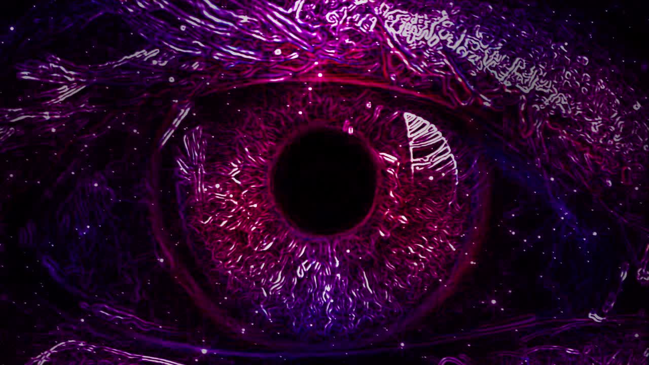 Eye. Animated purple drawing. Strokes and lines.