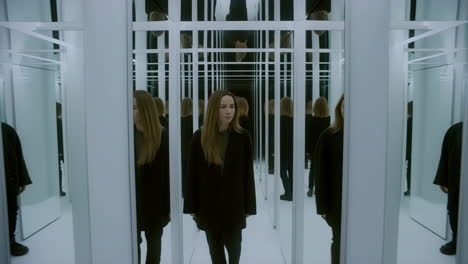 woman reflected in an infinity mirror room
