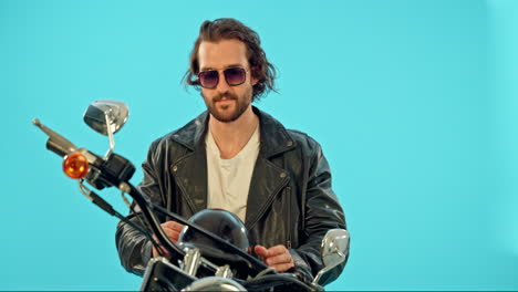 sports, motorbike and man with a helmet