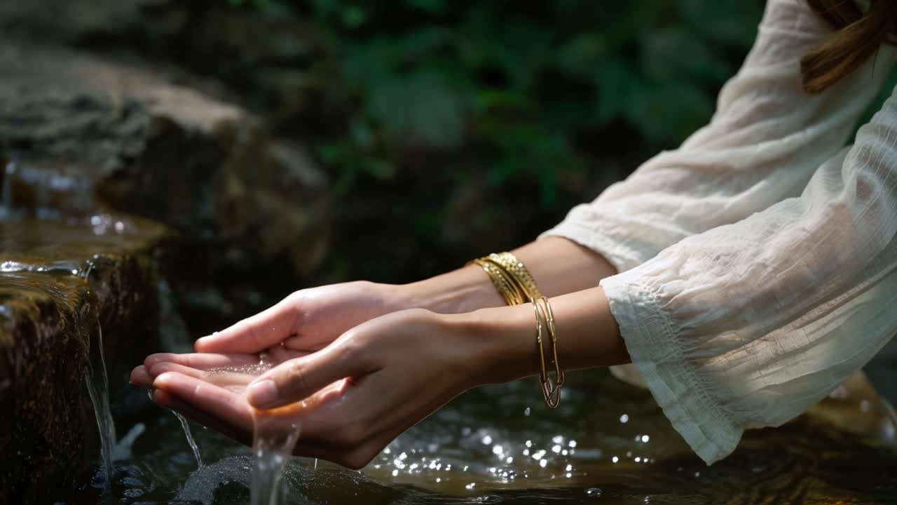 Captivating Moments of Serenity: Hands Gently Embracing Water in Nature's Tranquil Setting, Capturing the Essence of Connection and Harmony with the Element