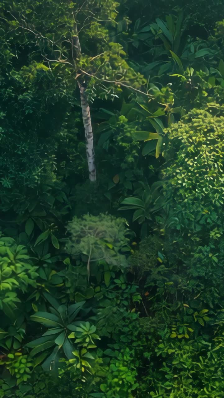 Video verticale: inclinazione della telecamera sul fianco di una collina boschiva, che rivela le foglie della chioma, il tronco bianco e la piantina