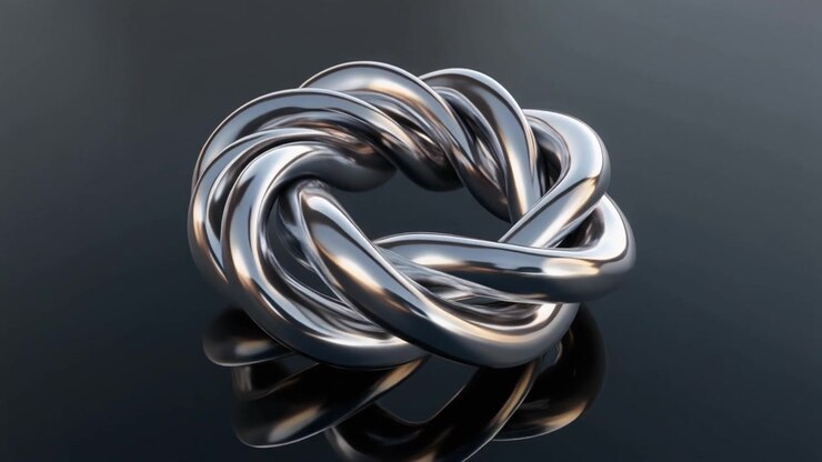 Abstract Rotating Metallic Torus Knot on Reflective Surface