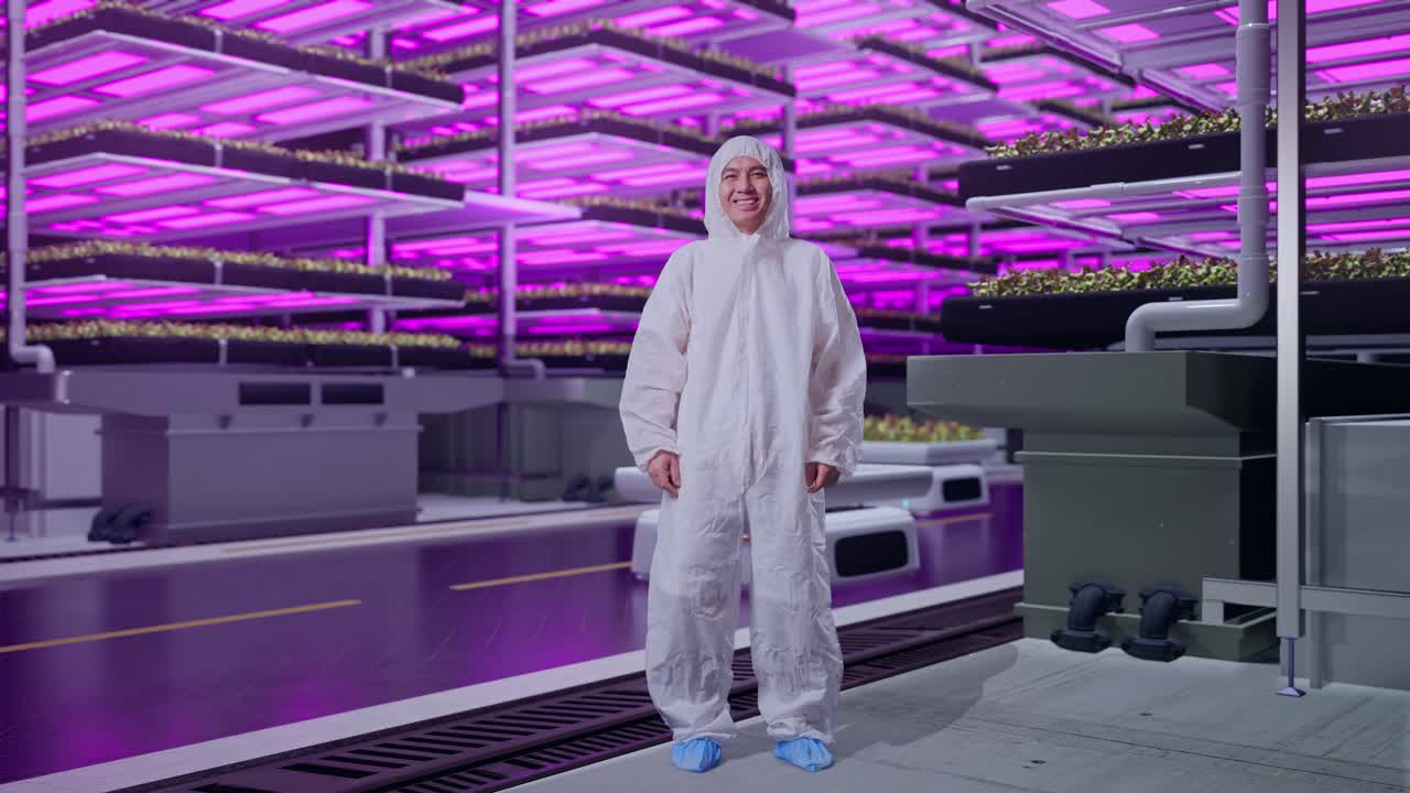 Worker in a modern vertical farm