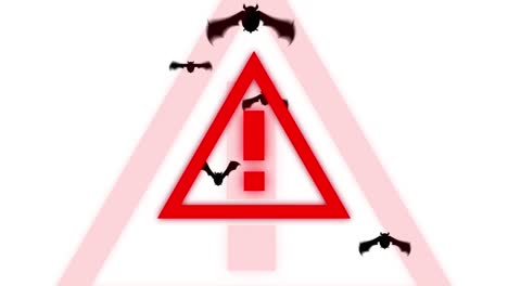 Animation-of-hazard-warning-triangle,-over-bats,-on-white