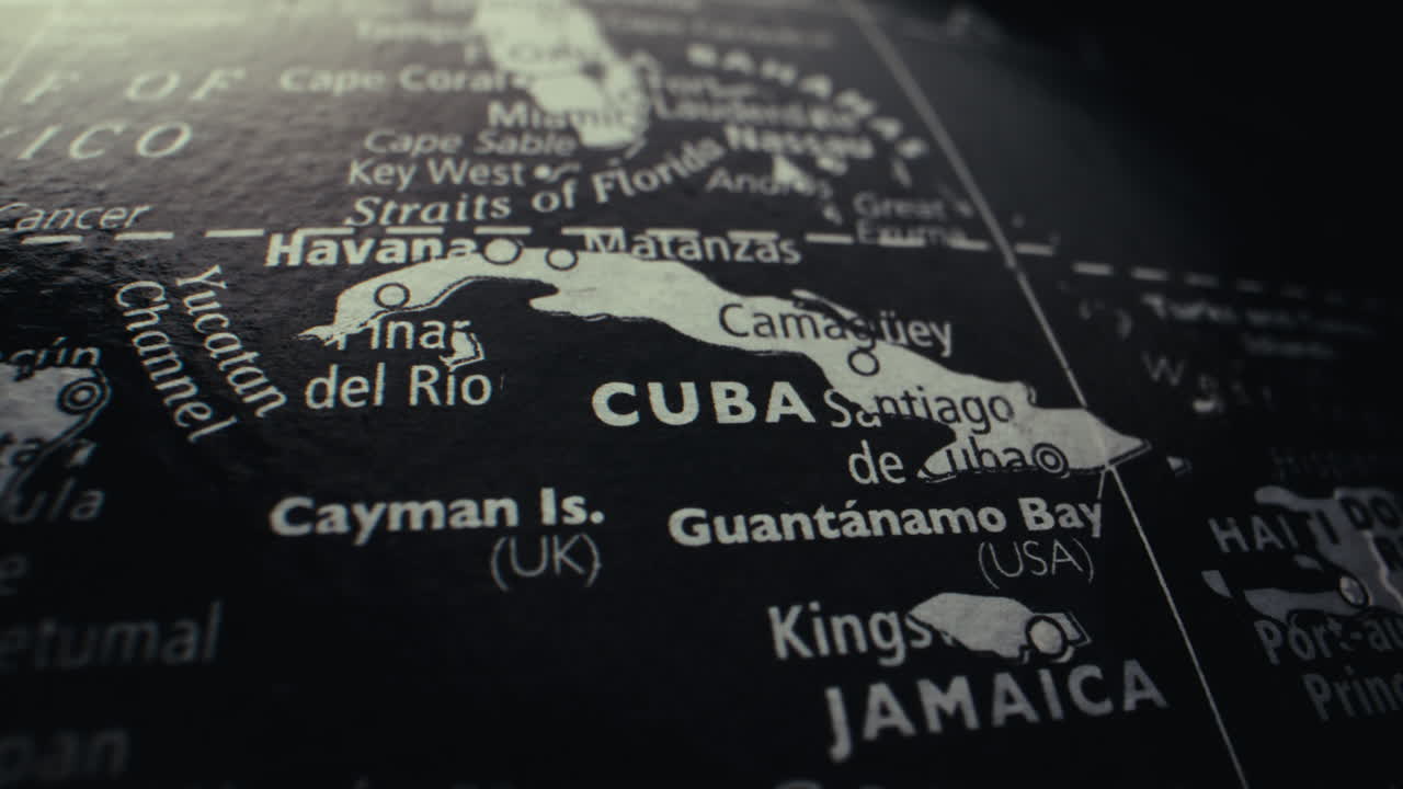 Primo piano di una mappa di Cuba e delle aree circostanti