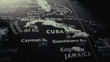 close-up of a map of cuba and surrounding areas