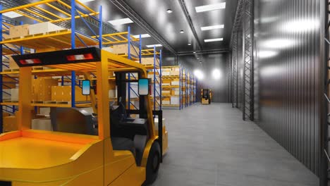 warehouse with cardboard boxes inside on pallets racks, logistic center. loft modern warehouse. cardboard boxes on a conveyor belt in a warehouse, 4k 3d rendering  animation .