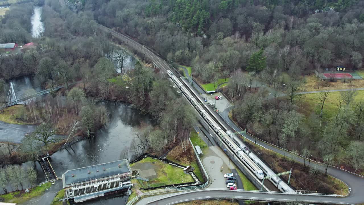 First public railway in Sweden in Jonsered. Aerial view at day time