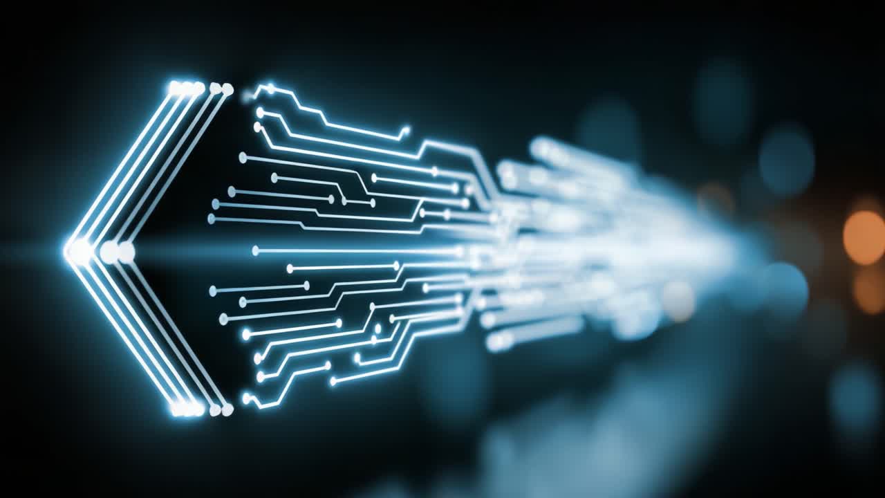 A Stunning Display of Futuristic Arrow Motion with Digital Circuit Patterns Illustrating Technology Advancements and Modern Innovations in Motion Graphics