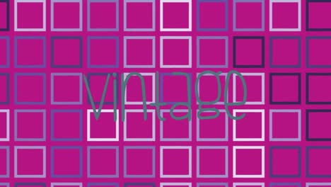 animación de texto vintage sobre cuadrados sobre fondo rosado