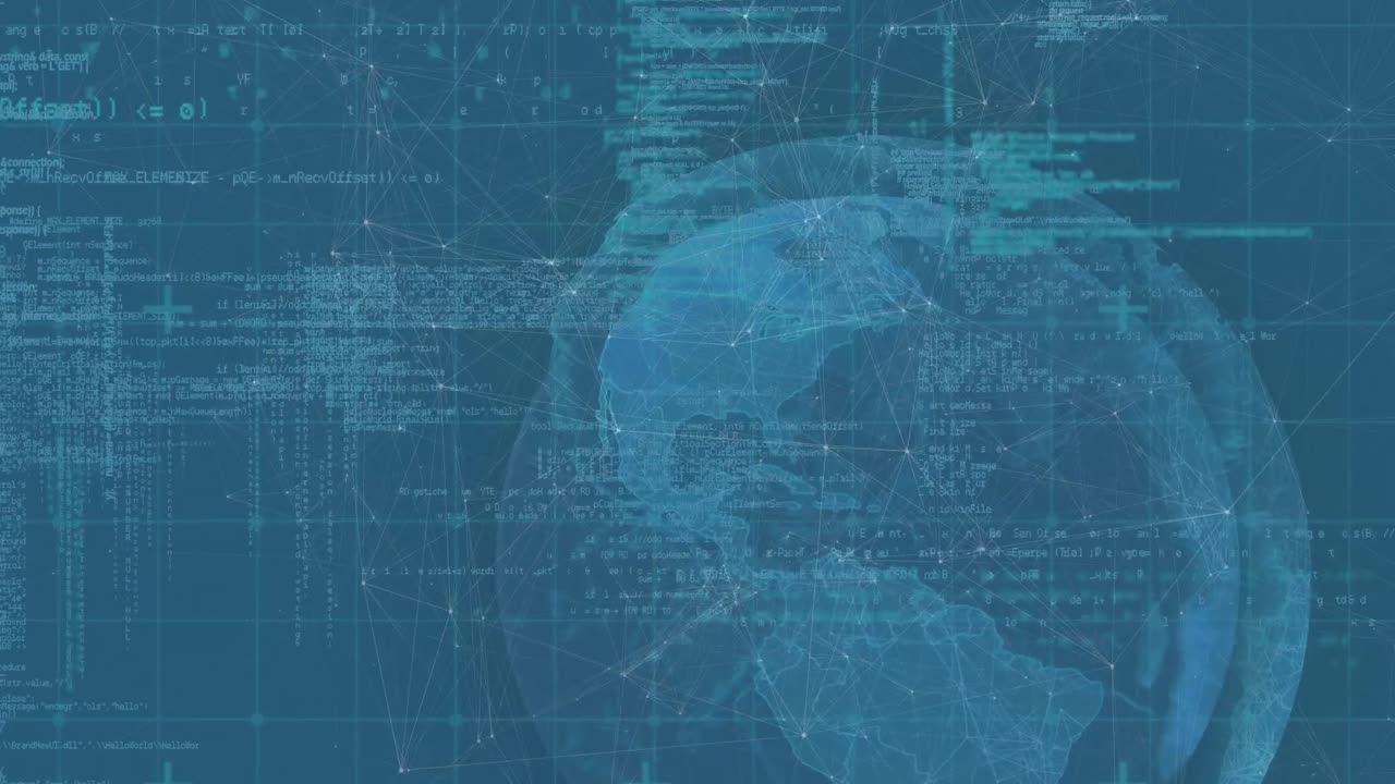 animación de la red de conexiones y el globo sobre fondo azul