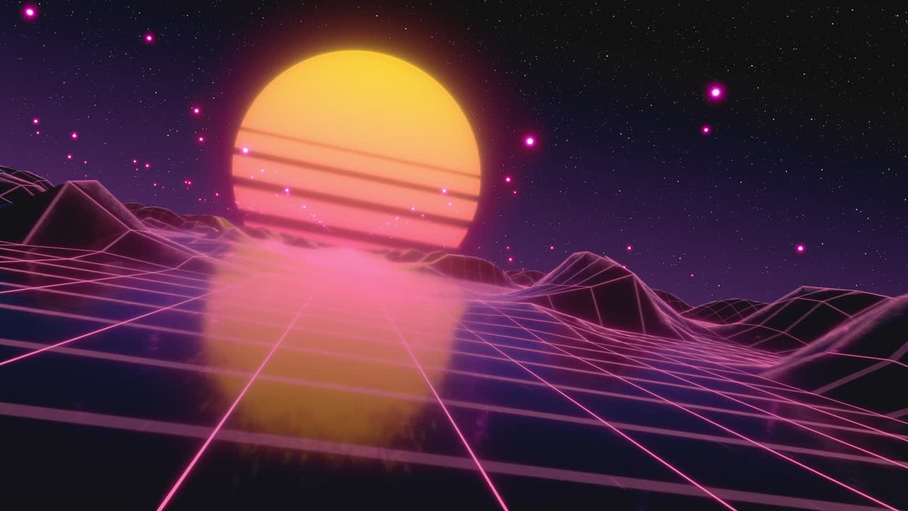 vuelo retro futurista en el espacio con una malla poligonal