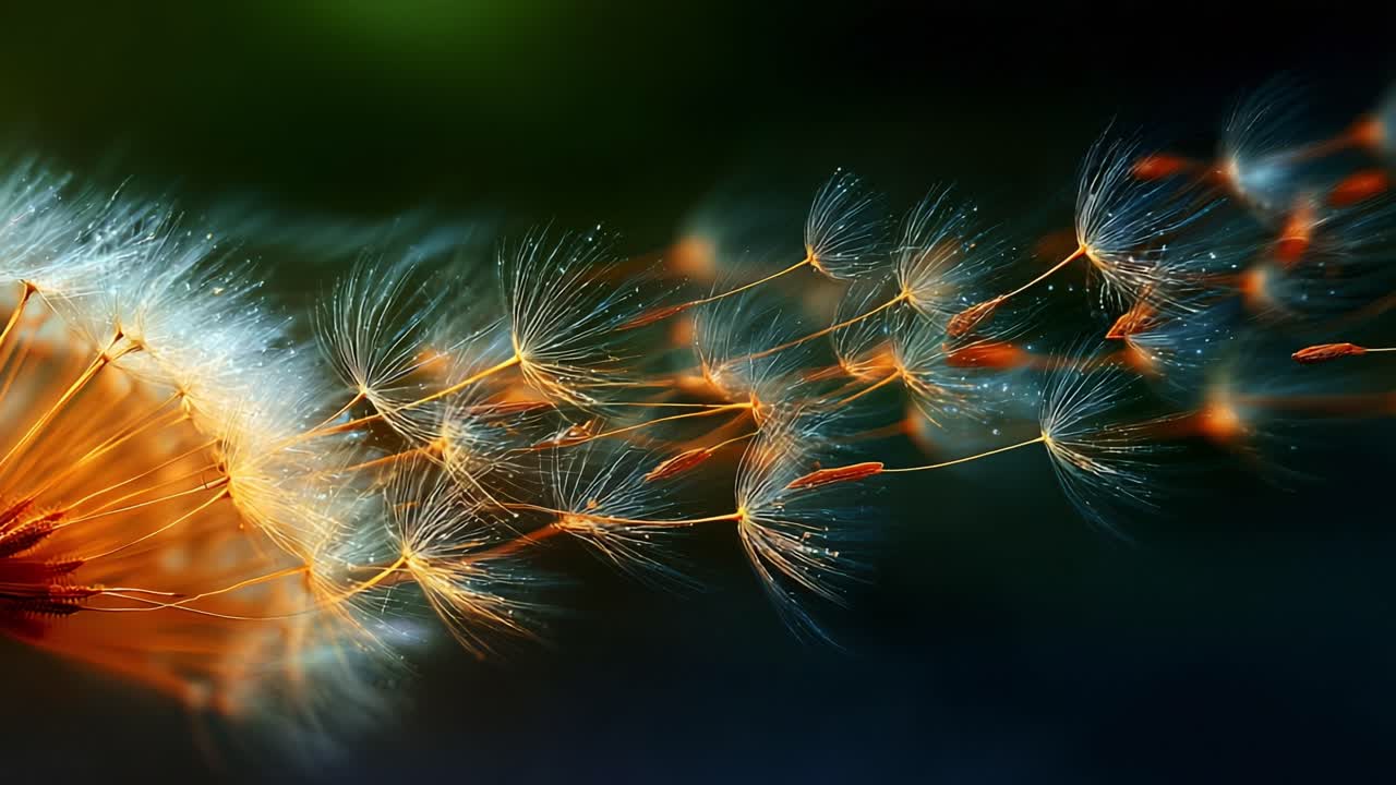 Delicate Dance of Dandelion Seeds: A Captivating Journey Through Nature’s Wonder as They Drift Gracefully on the Breeze, Embodying Freedom and Transience of Life’s Beauty
