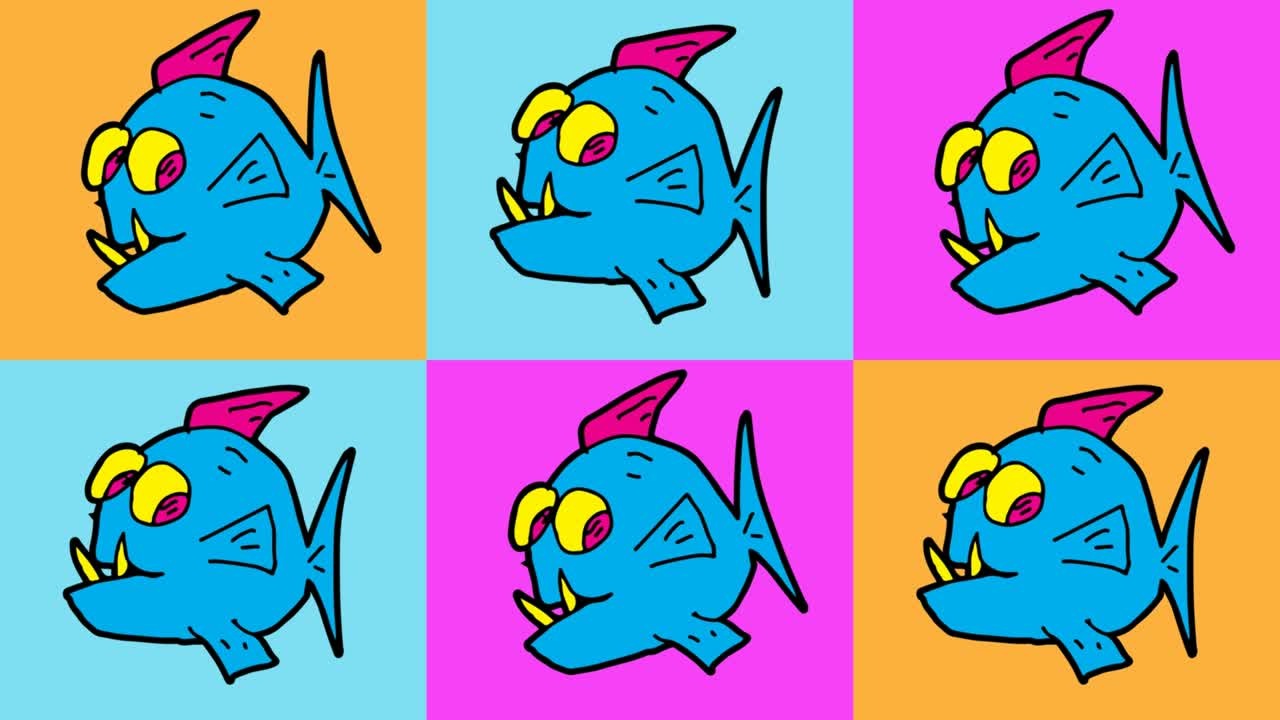kids drawing pop art seamless background with theme of Piranha