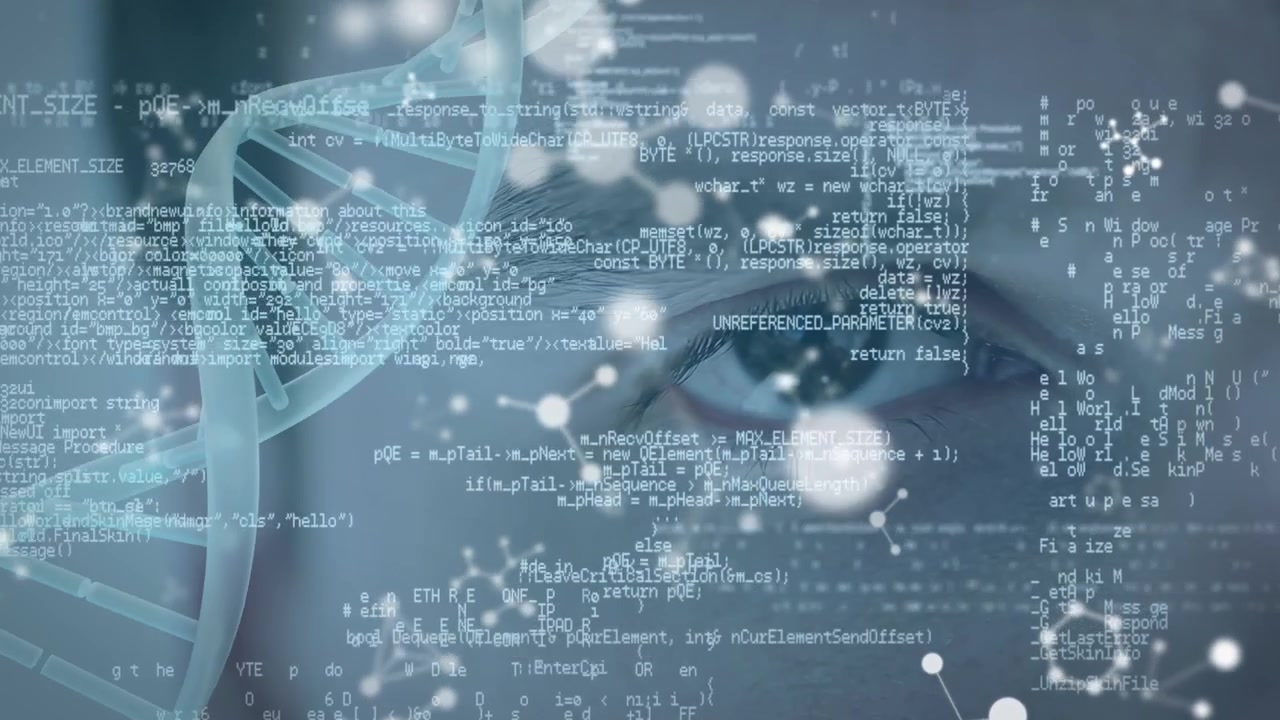 Animation of science data processing over male eye