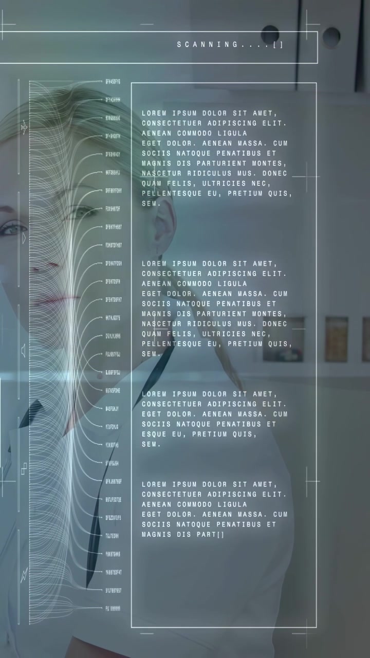 Vertical video: Woman turning head as SCANNING